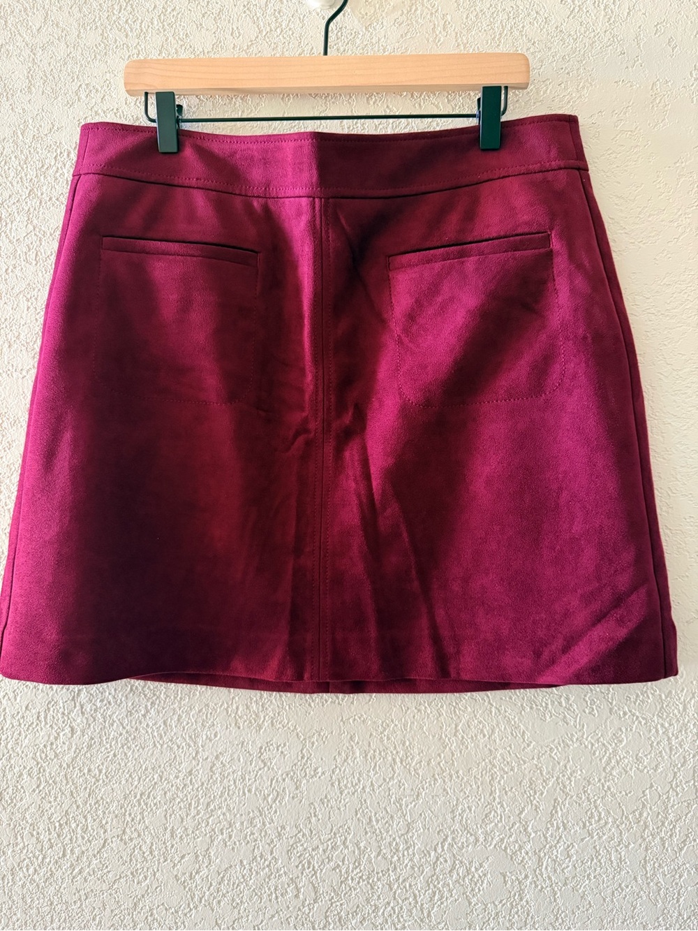 LOFT Faux Suede A-Line Burgundy Casual Office Mini Pocket Skirt Womens Sz 14
